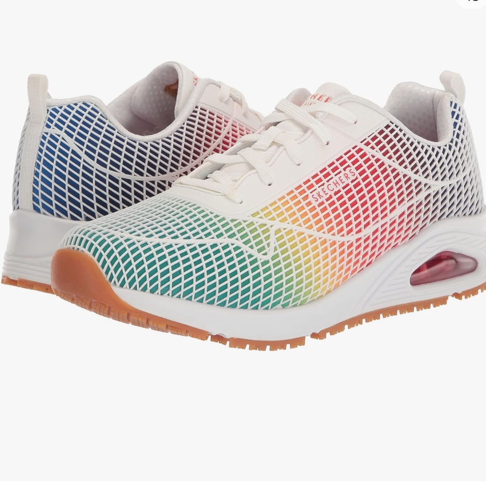 NWT Sketchers Uno SR Joylie Work Relaxed Fit White Rainbow Sneakers